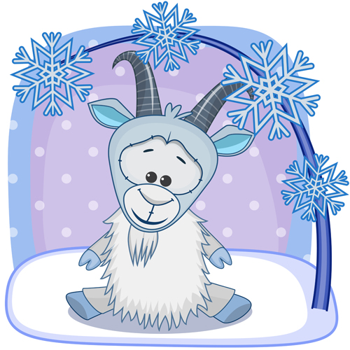 Cute goat with snow christmas vector