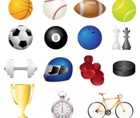 Different sports equipment vector icons 02