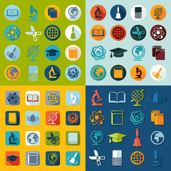 Education and teaching flat icons vector