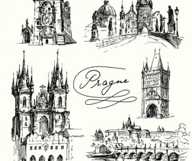 Famous cities buildings hand drawn vector 03