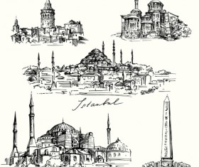 Famous cities buildings hand drawn vector 05