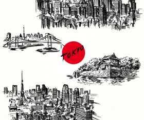 Famous cities buildings hand drawn vector 06