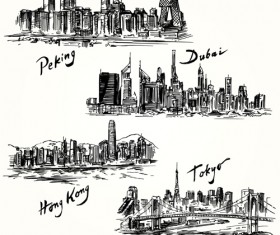 Famous cities buildings hand drawn vector 07