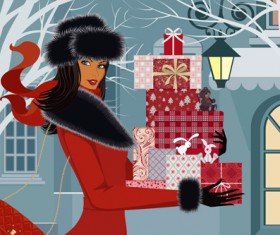 Fashion shopping girls vector background 01