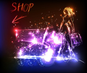 Fashion shopping girls vector background 02