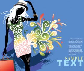 Fashion shopping girls vector background 04