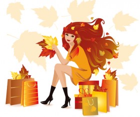 Fashion shopping girls vector background 05