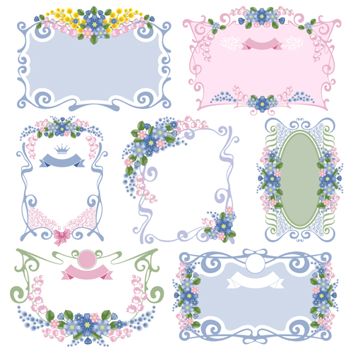 Flower ornament frames vector set