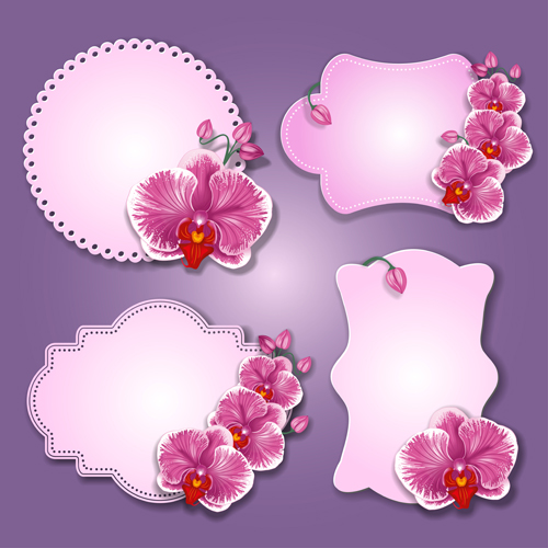 Flowers paper cards vector 01