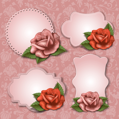 Flowers paper cards vector 02