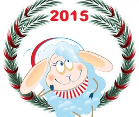 Funny cartoon sheep with 2015 vector background
