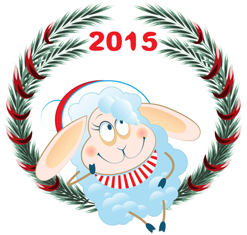Funny cartoon sheep with 2015 vector background