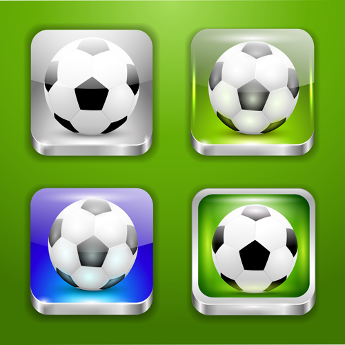 Glass textured square football icons vector