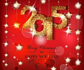 Golden 2015 and shiny red new year background