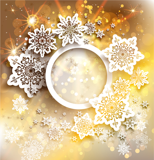 Golden christmas background with snowflake vecror 01