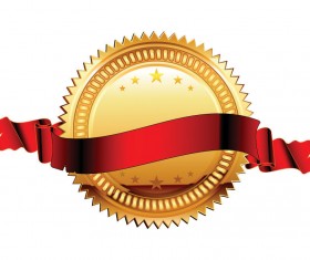 Golden medal and red ribbons vector 01