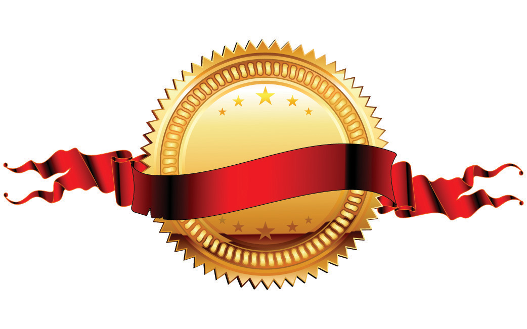 Golden medal and red ribbons vector 01