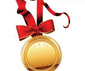 Golden medal and red ribbons vector 02