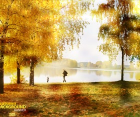 Golden yellow autumn nature landscape vector 01