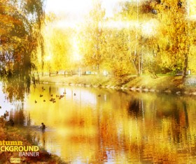 Golden yellow autumn nature landscape vector 02