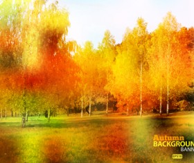 Golden yellow autumn nature landscape vector 03