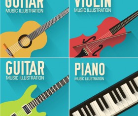 Guitar with piano and violin vector illustration