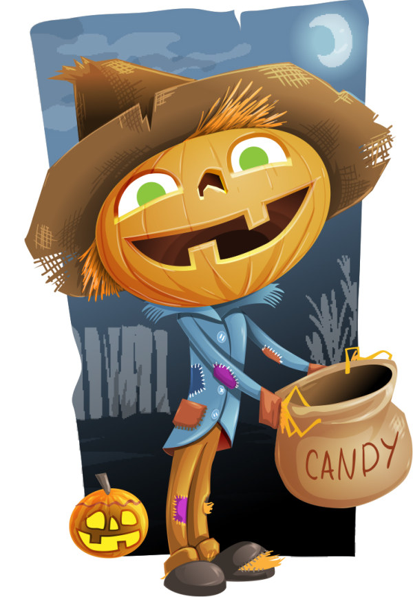 Halloween pumpkin scarecrow psd material