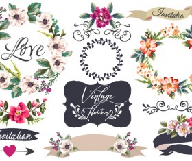 Hand drawn flower frame with ornament elements vector 01