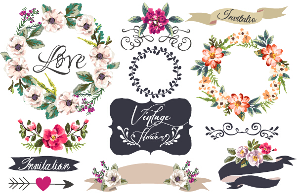 Hand drawn flower frame with ornament elements vector 01