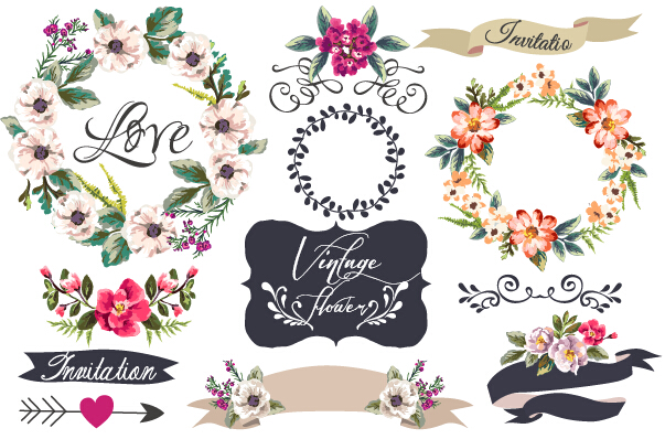 Download Hand drawn flower frame with ornament elements vector 01 ...