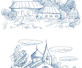 Hand drawn countryside landscapes vector 02