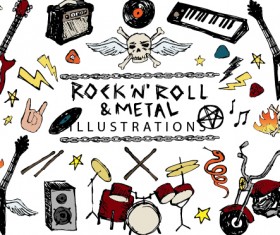 Hand drawn rock n roll vector illustrations