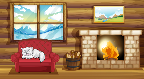 Home fireplace vector background material 01