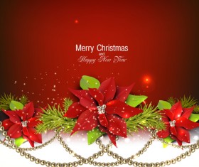 Jewelry and flowers red xmas backgrounds vector 02