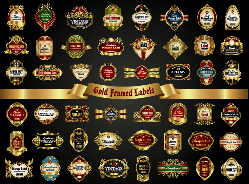 Luxury gold frame labels set vector 01