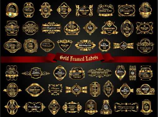 Luxury gold frame labels set vector 02