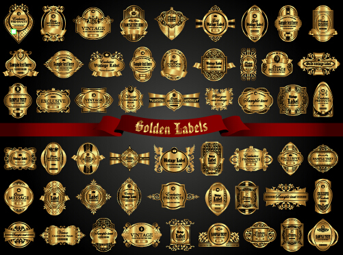 Luxury gold frame labels set vector 03