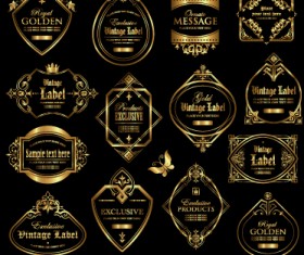 Luxury gold frame labels set vector 04
