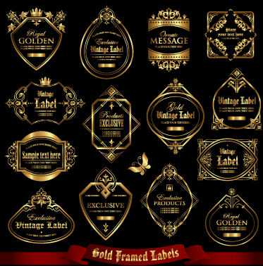 Luxury gold frame labels set vector 04