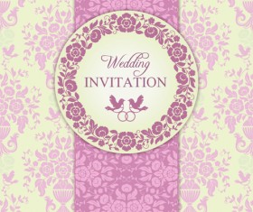 Ornate pink floral wedding invitations vector 03