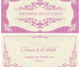 Ornate pink floral wedding invitations vector 04