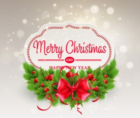 Paper christmas labels with new year background vector 01