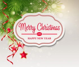 Paper christmas labels with new year background vector 04