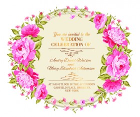 Pink flower frame wedding invitation cards 02