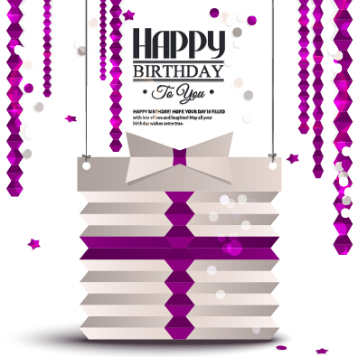 Purple origami birthday card vector