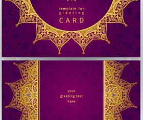 Purple with golden ornate greeting cards vector 01