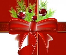 Red bow and christmas baubles vector