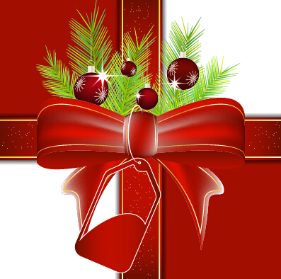 Red bow and christmas baubles vector free download
