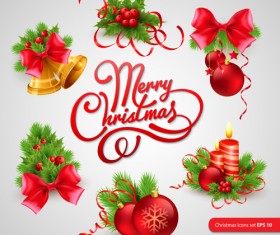 Red christmas ornament icons vector