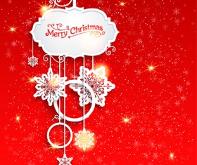 Red style christmas shiny greeting card vector 01